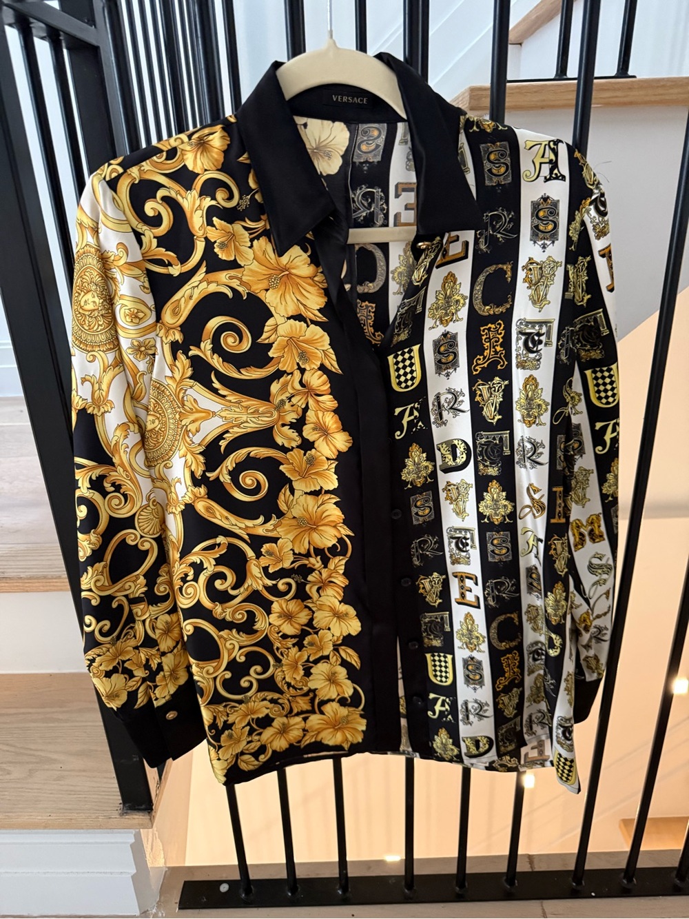 Versace Hibiscus Baroque Alphabet Silk Shirt